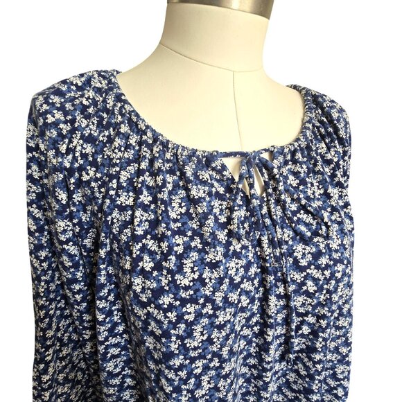 Womens Blue Floral Print Peasant Blouse Tunic With 3/4 Sleeves Size 2XL CM2011 - Picture 3 of 7